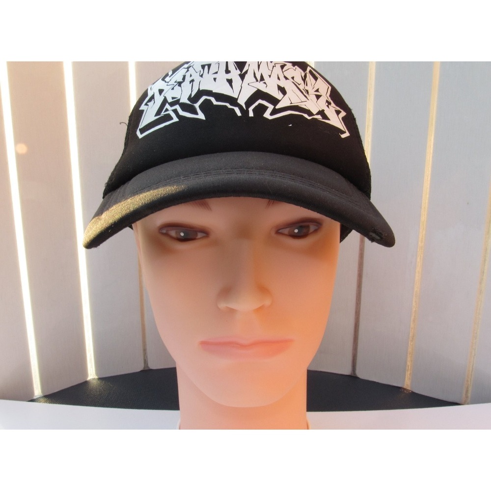 Men's‎ Black Trucker Hat Snapback Adjustable White Graffiti Style Graphic